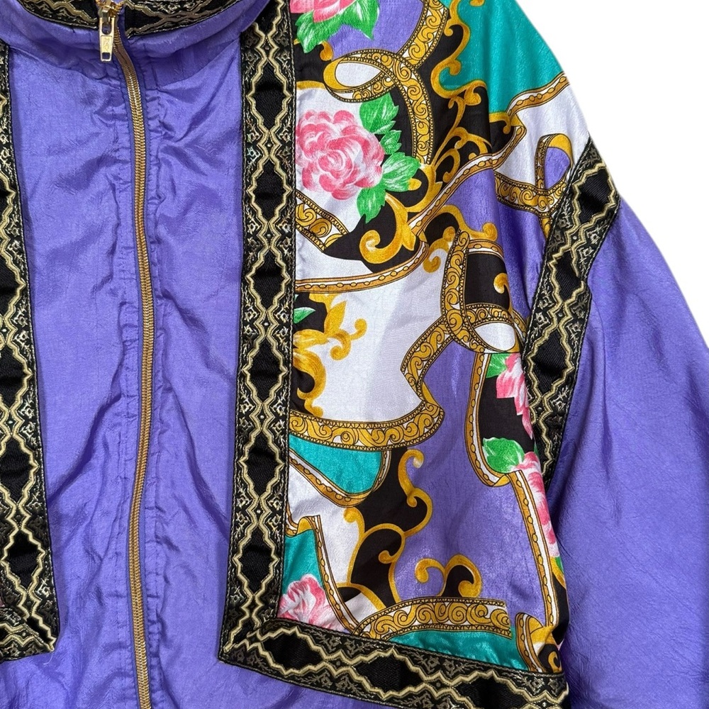 Vintage Indications Purple w Paisley Print Women's Windbreaker Jacket Sz XL Zip - Picture 3 of 8